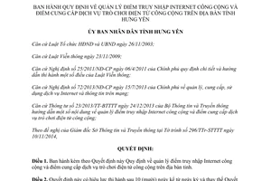 Quyết định 22/2014/QĐ-UBND điểm truy nhập Internet dịch vụ trò chơi điện tử công cộng Hưng Yên