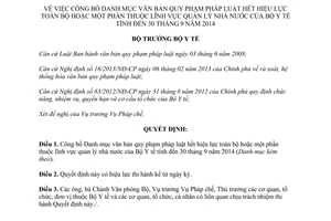 Quyết định 5379/QĐ-BYT 2014 công bố Danh mục văn bản quy phạm pháp luật hết hiệu lực Bộ Y tế