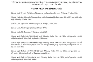 Quyết định 37/2014/QĐ-UBND Quy định ký quỹ bảo đảm thực hiện dự án đầu tư có sử dụng đất  Yên Bái