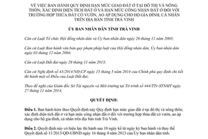 Quyết định 41/2014/QĐ-UBND hạn mức giao đất ở tại đô thị và nông thôn xác định diện tích đất ở Trà Vinh