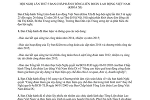 Nghị quyết 05/NQ-BCH 2014 hội nghị lần thứ 5 Ban Chấp hành Tổng Liên đoàn Lao động Việt Nam khóa XI