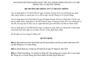 Quyết định 2025/QĐ-BTTTT kế hoạch kiểm soát thủ tục hành chính 2015 2014