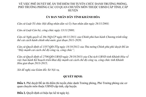 Quyết định số 3600/QĐ-UBND phê duyệt Đề án thí điểm thi tuyển chức danh Trưởng phòng Khánh Hòa 2014