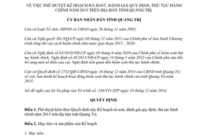 Quyết định 2854/QĐ-UBND kế hoạch rà soát đánh giá quy định thủ tục hành chính Quảng Trị 2015 2014