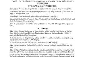 Quyết định 36/2014/QĐ-UBND giá lúa thu thuế sử dụng đất nông nghiệp tỉnh Bến Tre