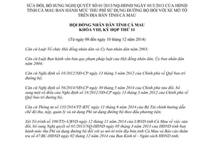 Nghị quyết 28/2014/NQ-HĐND sửa đổi 01/2013/NQ-HĐND mức thu phí sử dụng đường bộ xe mô tô Cà Mau