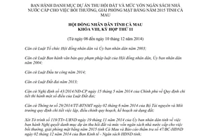 Nghị quyết 16/2014/NQ-HĐND thu hồi đất mức vốn ngân sách nhà nước bồi thường giải phóng mặt bằng 2015 Cà Mau