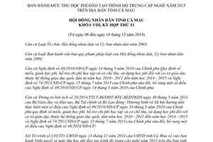 Nghị quyết 20/2014/NQ-HĐND mức thu học phí đào tạo trình độ trung cấp nghề 2015 Cà Mau
