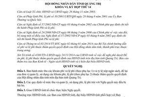 Nghị quyết 23/2014/NQ-HĐND khoản phí lệ phí thuộc thẩm quyền Hội đồng nhân dân tỉnh Quảng Trị