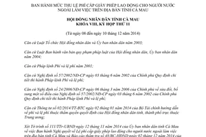 Nghị quyết 26/2014/NQ-HĐND Lệ phí cấp giấy phép lao động người nước ngoài làm việc Cà Mau