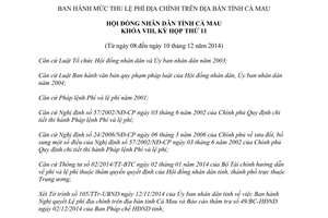 Nghị quyết 25/2014/NQ-HĐND mức thu Lệ phí địa chính Cà Mau