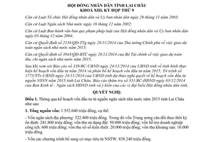 Nghị quyết số 115/2014/NQ-HĐND Kế hoạch vốn đầu tư từ ngân sách nhà nước 2015 Lai Châu