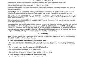 Nghị quyết 114/2014/NQ-HĐND thu ngân sách nhà nước dự toán thu chi địa phương 2015 Lai Châu