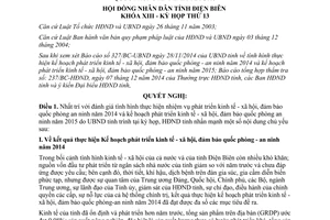 Nghị quyết 350/2014/NQ-HĐND mục tiêu nhiệm vụ phát triển kinh tế xã hội quốc phòng an ninh 2015 Điện Biên