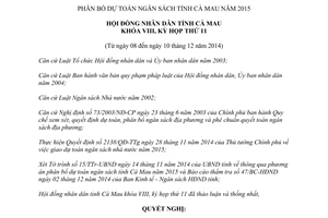 Nghị quyết 14/2014/NQ-HĐND phân bổ ngân sách Cà Mau 2015