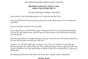 Nghị quyết 13/2014/NQ-HĐND dự toán ngân sách Cà Mau 2015