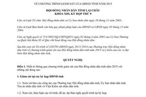 Nghị quyết 122/2014/NQ-HĐND chương trình giám sát của Hội đồng nhân dân Lai Châu 2015