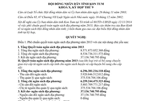 Nghị quyết 24/2014/NQ-HĐND quyết toán ngân sách phân bổ kết dư ngân sách Kon Tum 2013