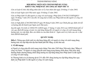Nghị quyết 86/2014/NQ-HĐND chính sách trợ cấp hàng tháng đối với người có công với cách mạng Đà Nẵng