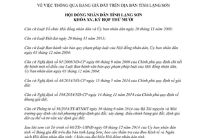 Nghị quyết số 153/2014/NQ-HĐND về thông qua Bảng giá đất trên địa bàn tỉnh Lạng Sơn