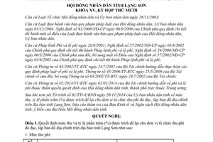 Nghị quyết 156/2014/NQ-HĐND mức thu tỷ lệ phần trăm trích lại phí đo đạc lập bản đồ địa chính Lạng Sơn