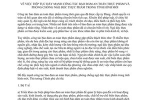 Chỉ thị 34/CT-TTg 2014 bảo đảm an toàn thực phẩm phòng chống ngộ độc thực phẩm tình hình mới