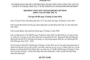 Nghị quyết 25/2014/NQ-HĐND thu hút hỗ trợ cán bộ viên chức công tác cơ sở y tế thuộc lĩnh vực y tế dự phòng Hồ Chí Minh