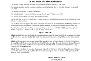 Quyết định 26/2014/QĐ-UBND chi trả nhuận bút quỹ nhuận bút cơ quan báo chí cổng thông tin điện tử Khánh Hòa