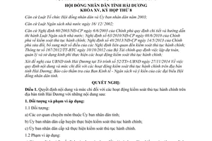 Nghị quyết 95/2014/NQ-HĐND15 mức chi hoạt động kiểm soát thủ tục hành chính Hải Dương