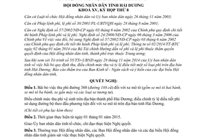 Nghị quyết 93/2014/NQ-HĐND15 bãi bỏ quy định thu điều chỉnh mức thu tỷ lệ điều tiết phí tỉnh Hải Dương