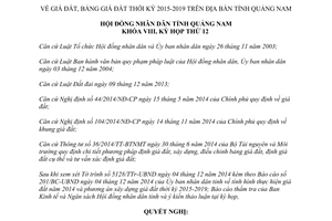 Nghị quyết số 130/2014/NQ-HĐND giá đất bảng giá đất 2015-2019 tỉnh Quảng Nam