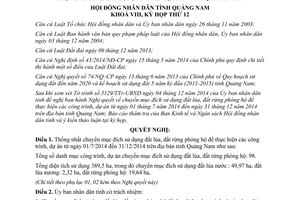 Nghị quyết 135/2014/NQ-HĐND chuyển mục đích sử dụng đất lúa đất rừng phòng hộ thực hiện công trình Quảng Nam