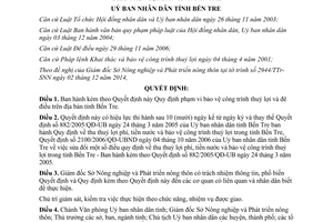 Quyết định 32/2014/QĐ-UBND Quy định phạm vi bảo vệ công trình thuỷ lợi đê điều tỉnh Bến Tre