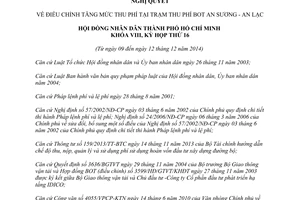 Nghị quyết 22/2014/NQ-HĐND tăng mức thu phí tại Trạm thu phí BOT An Sương An Lạc Hồ Chí Minh