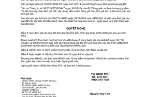 Nghị quyết 154/2014/NQ-HĐND17 giá các loại đất 2015-2019 Bắc Ninh