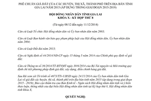 Nghị quyết 114/2014/NQ-HĐND giá đất của các huyện thị xã thành phố Gia Lai 2015 áp dụng 2015 2019