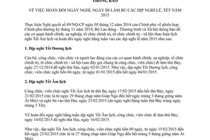 Thông báo 4724/TB-LĐTBXH 2014 hoán đổi ngày nghỉ ngày đi làm bù các dịp nghỉ lễ Tết 2015