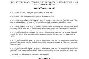 Quyết định 2241/QĐ-TTg 2014 Kế hoạch tổng thể phát triển cơ sở hạ tầng điện hạt nhân đến 2020