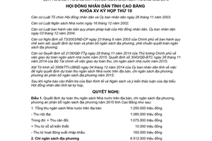 Nghị quyết 26/2014/NQ-HĐND thu ngân sách Nhà nước chi ngân sách địa phương phân bổ 2015 Cao Bằng