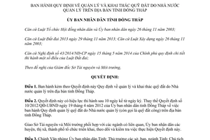 Quyết định 33/2014/QĐ-UBND quản lý khai thác quỹ đất do Nhà nước quản lý Đồng Tháp