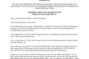 Nghị quyết 156/2014/NQ-HĐND17 thu phí đấu giá quyền khai thác cát đen đã có kết quả thăm dò Bắc Ninh