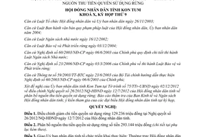 Nghị quyết 36/2014/NQ-HĐND điều chỉnh 26/2012/NQ-HĐND phân bổ nguồn thu sử dụng rừng Kon Tum