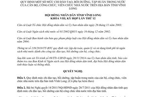 Nghị quyết 122/2014/NQ-HĐNĐ mức chi đào tạo bồi dưỡng tập huấn cán bộ công viên chức Vĩnh Long