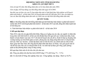 Nghị quyết 84/2014/NQ-HĐND15 kế hoạch phát triển kinh tế xã hội 2015 Hải Dương