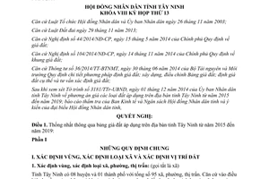 Nghị quyết 28/2014/NQ-HĐND giá đất áp dụng tỉnh Tây Ninh từ năm 2015 đến năm 2019