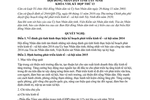 Nghị quyết 23/2014/NQ-HĐND kế hoạch phát triển kinh tế xã hội năm 2015 tỉnh Tây Ninh