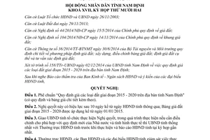 Nghị quyết 18/2014/NQ-HĐND phê chuẩn Quy định giá đất giai đoạn 2015 2020 Nam Định