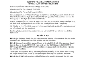 Nghị quyết 22/2014/NQ-HĐND quy định mức thu phí thư viện công cộng Nam Định