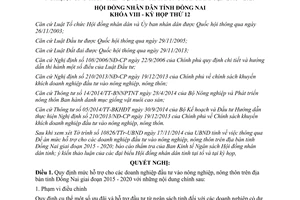 Nghị quyết 148/2014/NQ-HĐND hỗ trợ cho doanh nghiệp đầu tư nông nghiệp nông thôn Đồng Nai 2015 2020