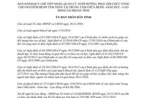 Quyết định 90/2014/QĐ-UBND Quy chế tiếp nhận quản lý nuôi dưỡng phục hồi chức năng tâm thần Hà Tĩnh